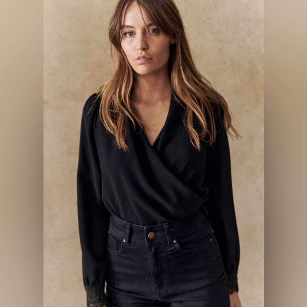 Sezane Amelie Black Blouse